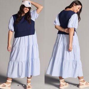 English Factory Striped Mixed Media Dress